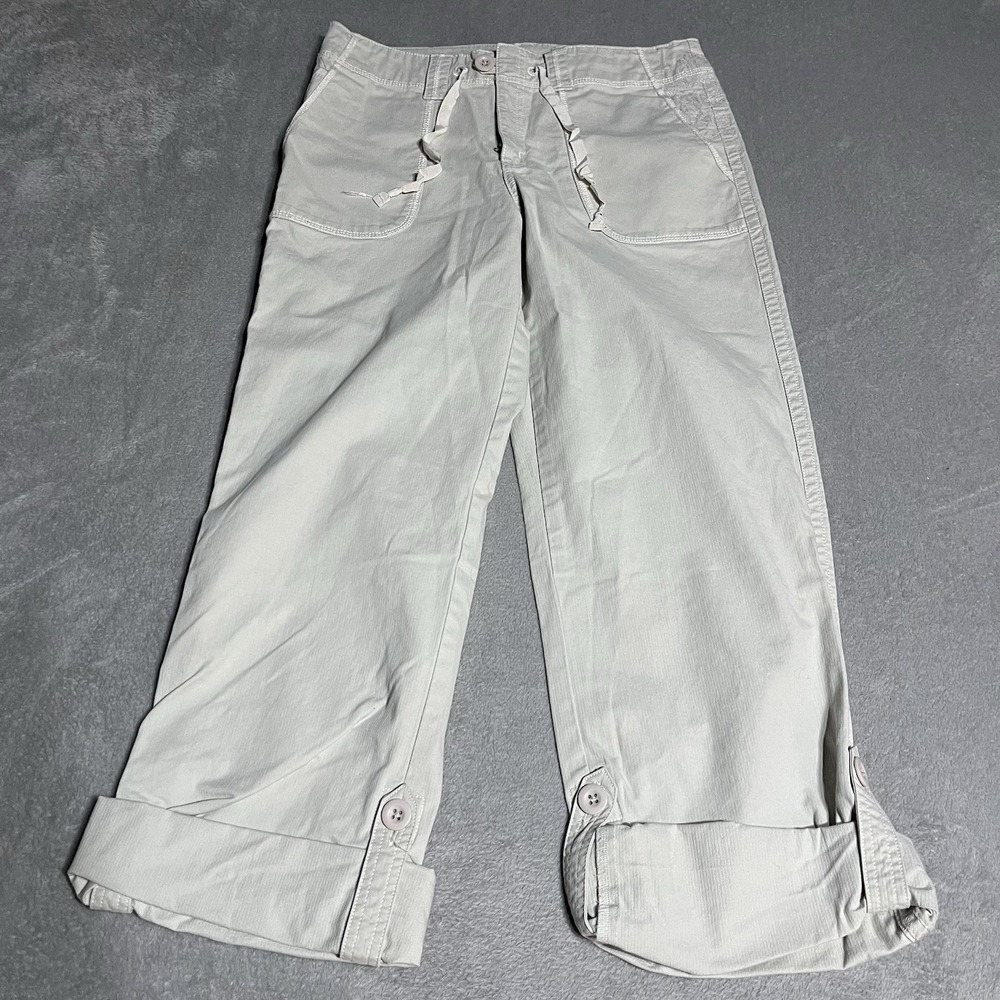 Eddie Bauer Pants Womens 6 Khaki Roll Tab Convertible Drawstring Crop Outdoors